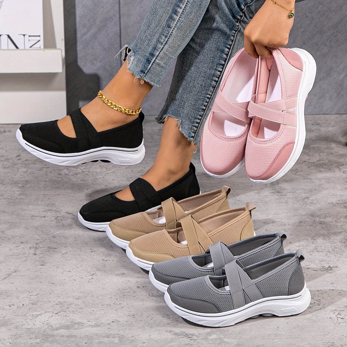 Women's Breathable Mesh Slip-On Sneakers for Walking Non-Slip PVC Sole