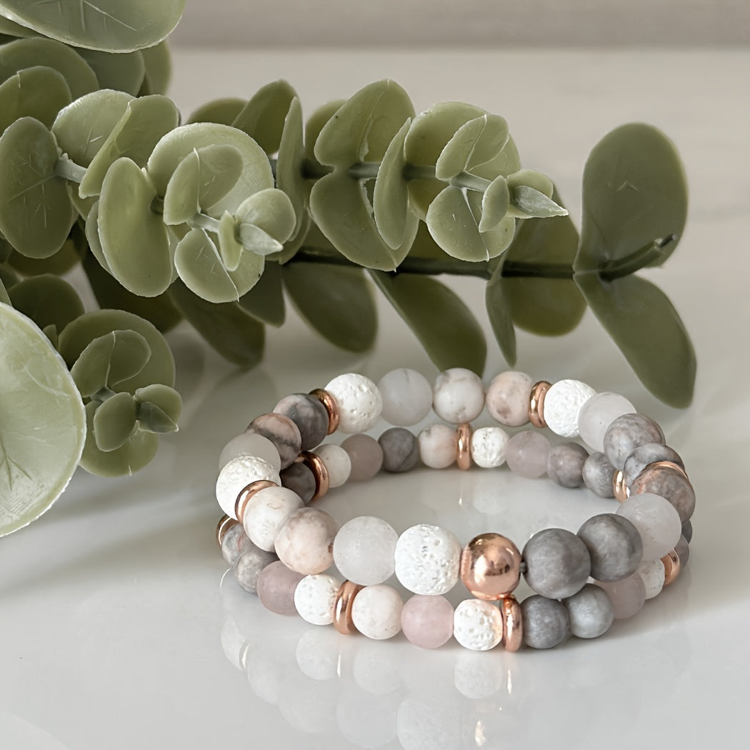 Women's Pink Zebra and Rose Gold Beaded Bracelet Stylish Jewelry Accessory