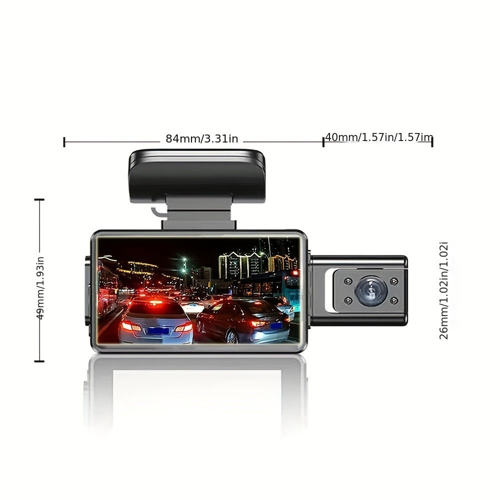 Car Dash Cam with Dual Lens 360° Rotation Parking Surveillance 720p LCD