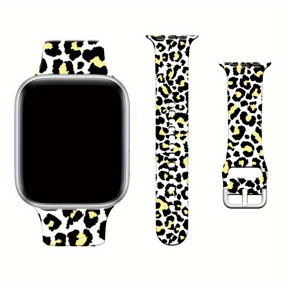 Leopard Print Silicone Watch Strap for iWatch Series Ultra, Ultra2, 10, 9, 8, 7, 6, 5, 4, 3, 2, 1, and SE