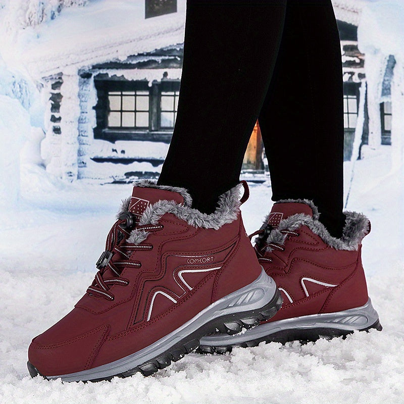 Women’s Winter Slip-On Shoes Brown PU Indoor Outdoor Non-Slip