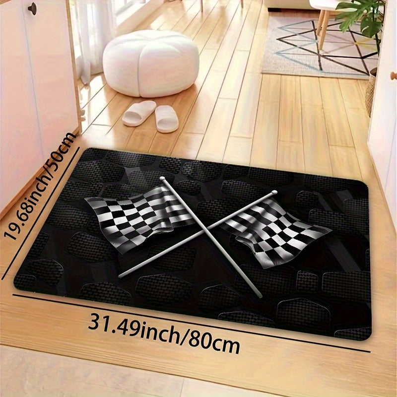 Yuqori sifatli flanel maydon gilami, klassik qora va oq tekis bayroq naqshiga ega, yuvish mashinasida tozalash oson, har qanday yashash xonasi, yotoqxona yoki oshxona makoniga zamonaviy uslub qo'shish uchun ideal.