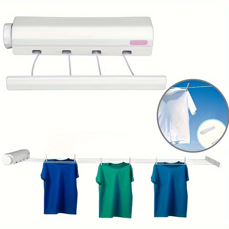 Retractable Wall Clothesline with Four Lines, Space-Saving, Durable Plastic, 28cm Length