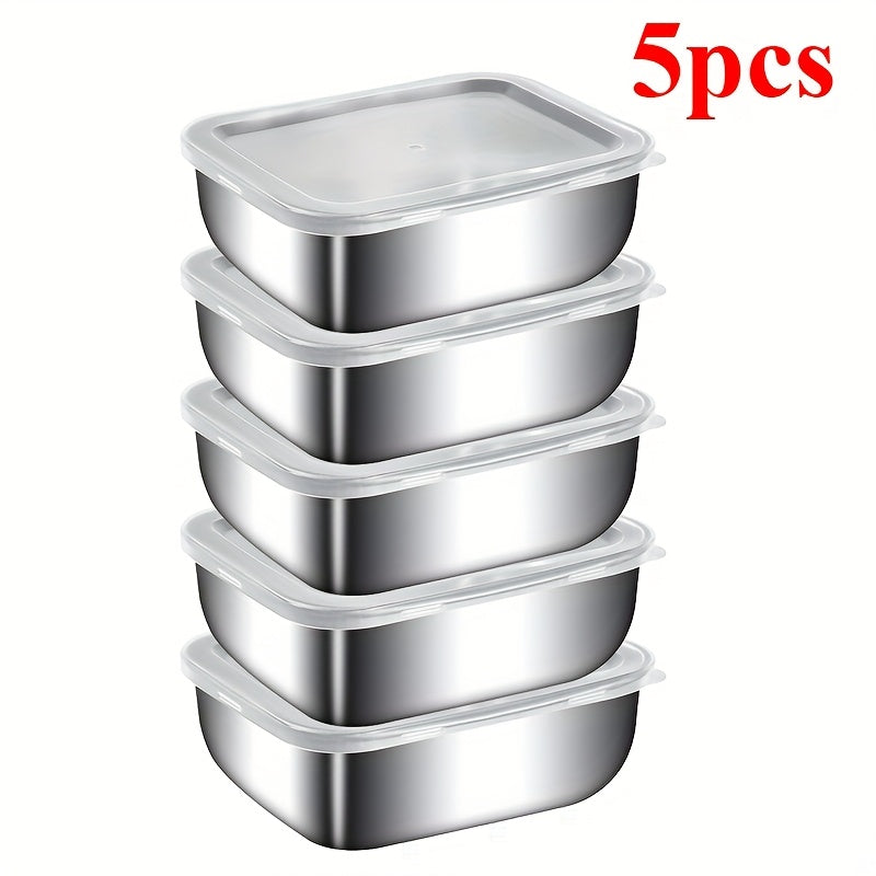 Set of 5 Stainless Steel Food Storage Containers with Lids for Picnic Meal Prep and Fridge Organization