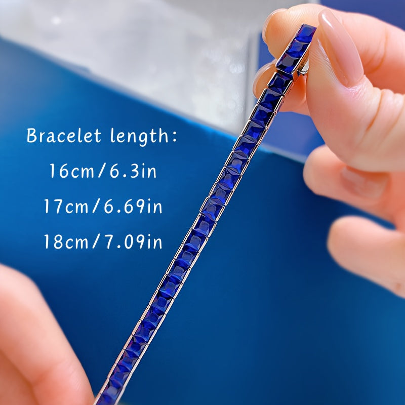 Серебряный теннисный браслет с голубыми драгоценными камнями Princess-Cut для женщин