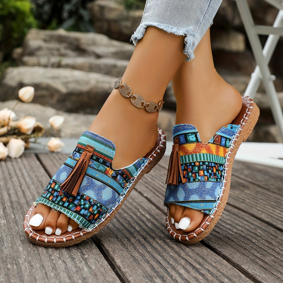 Women's Ethnic Style Casual Beach Slippers Anti-Slip Rubber Sole