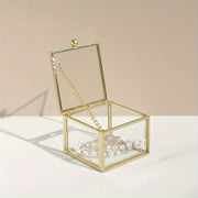 Квадратная стеклянная шкатулка для украшений с винтажным дизайном и золотыми акцентами для серег, колец и ожерелий