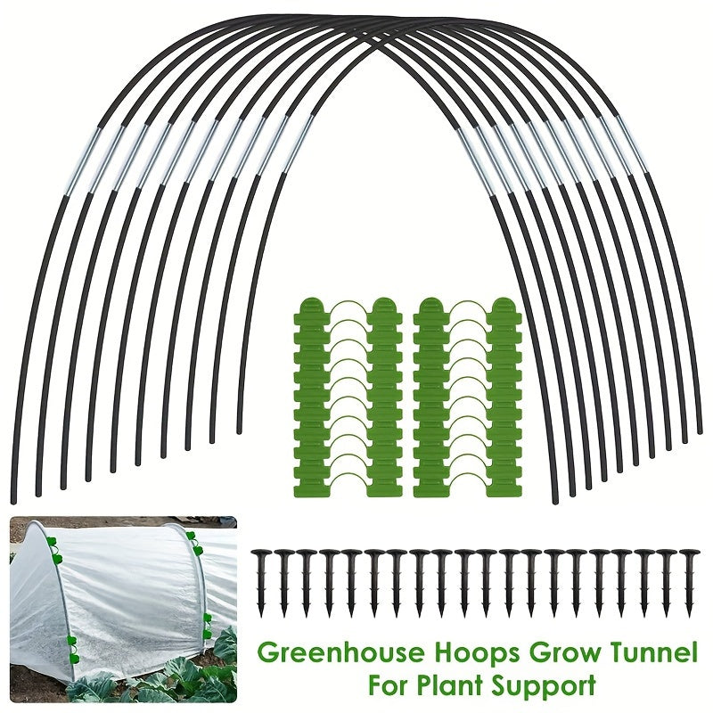 90 Pieces Greenhouse Hoop Tunnel Kit Removable Fiberglass Cold-Proof Garden Tunnel