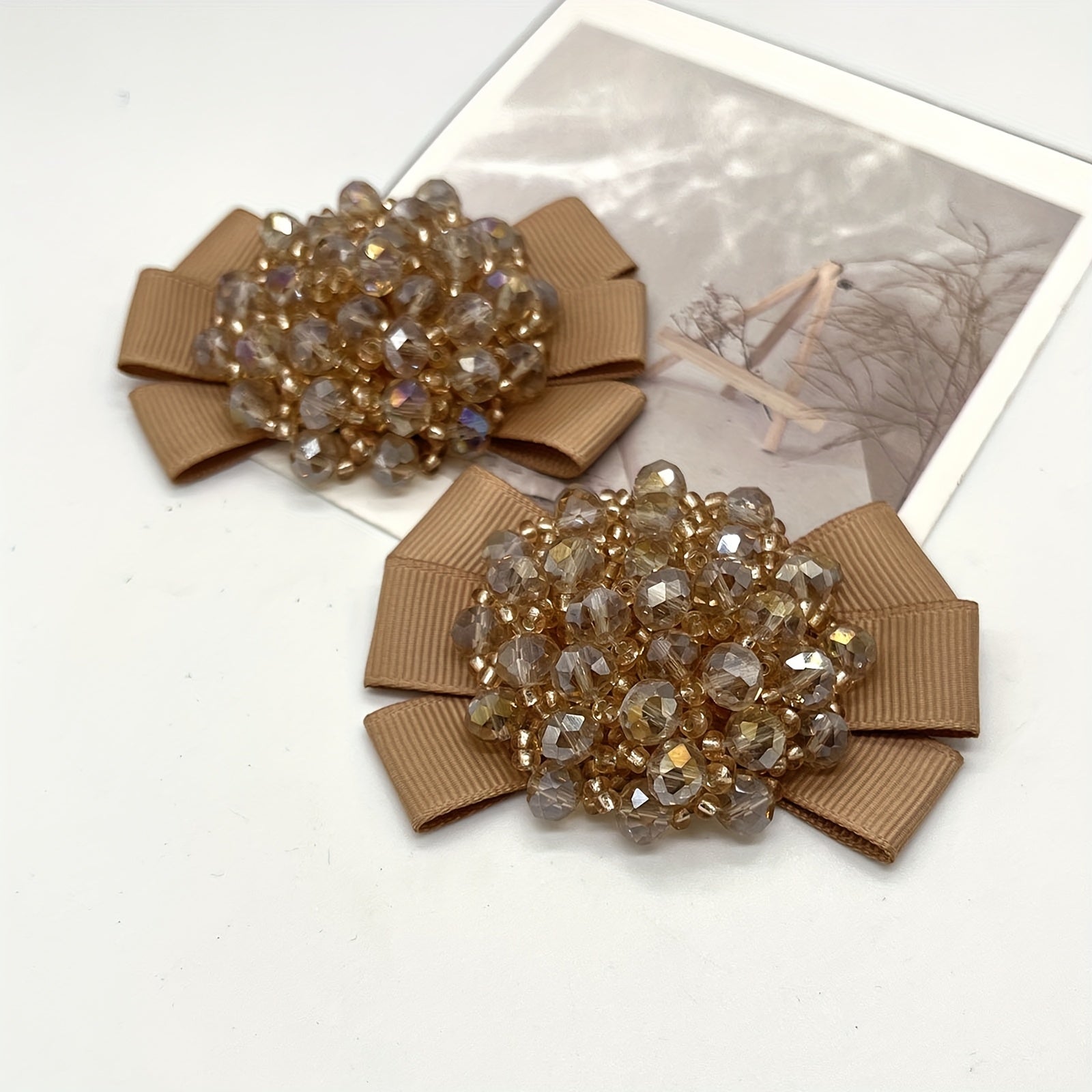 Women Beaded Bow Shoe Clips Detachable Sparkling Multicolor Shoe Accessories