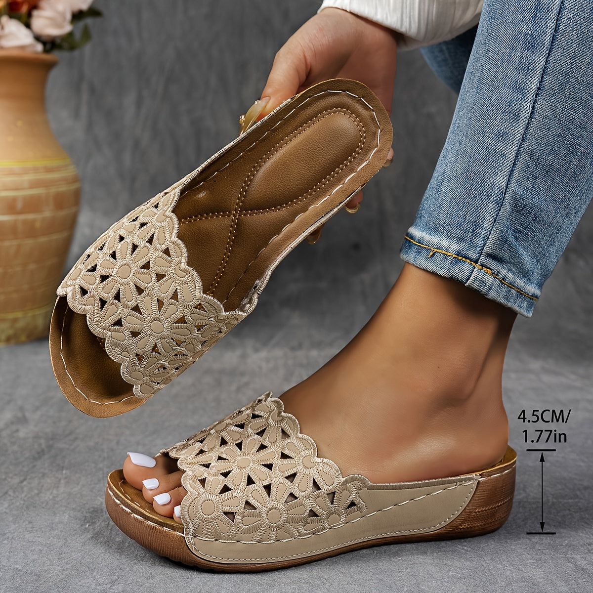 Женские цветочные сабо на платформе, легкие, с открытым носком и ремешками, комфорт