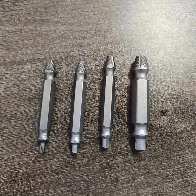 Juego de extractores de tornillos de acero de 4 piezas para quitar tornillos rotos