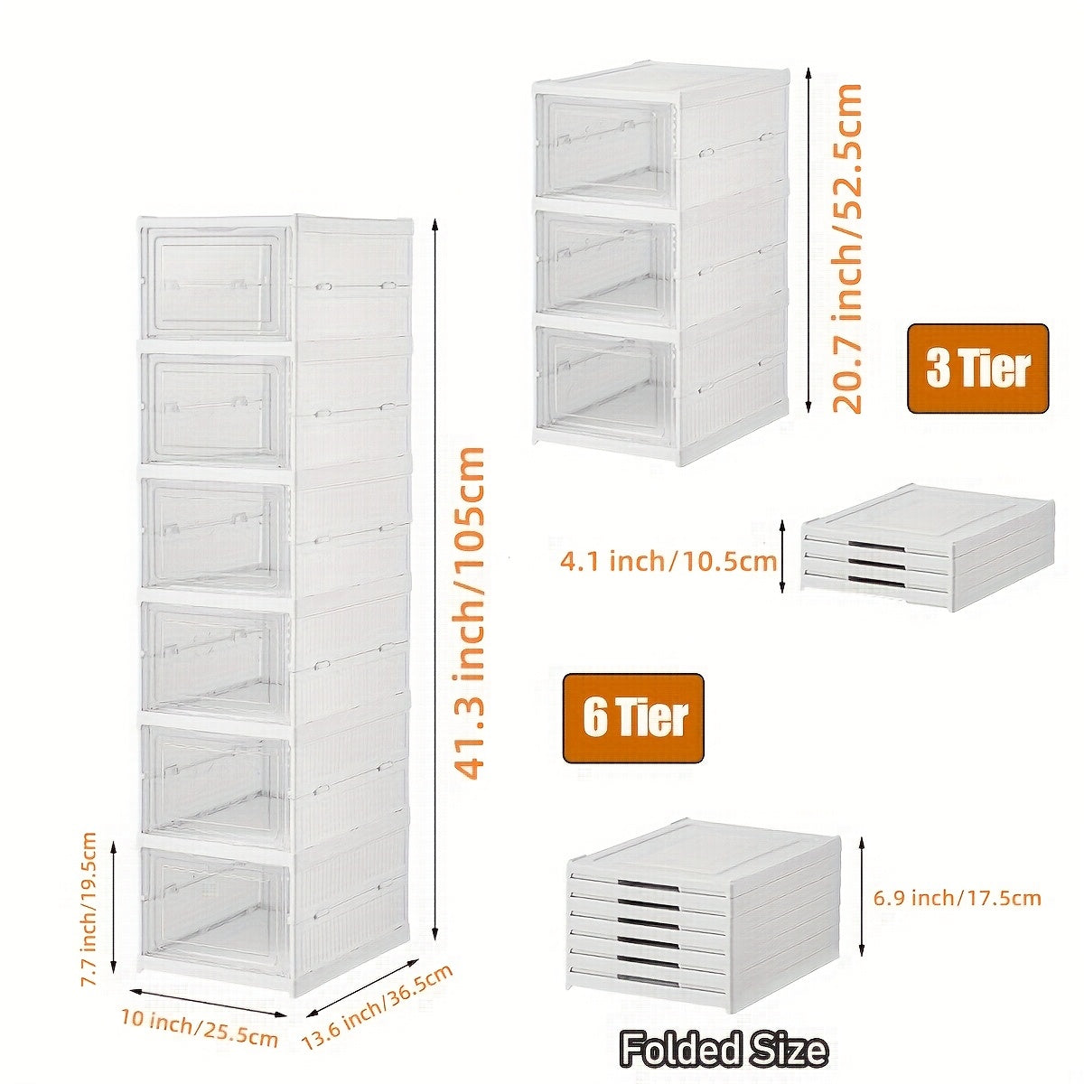 Contemporary 6-Layer Collapsible Shoe Rack with Plastic Storage Bins Dustproof Stackable Free-Standing