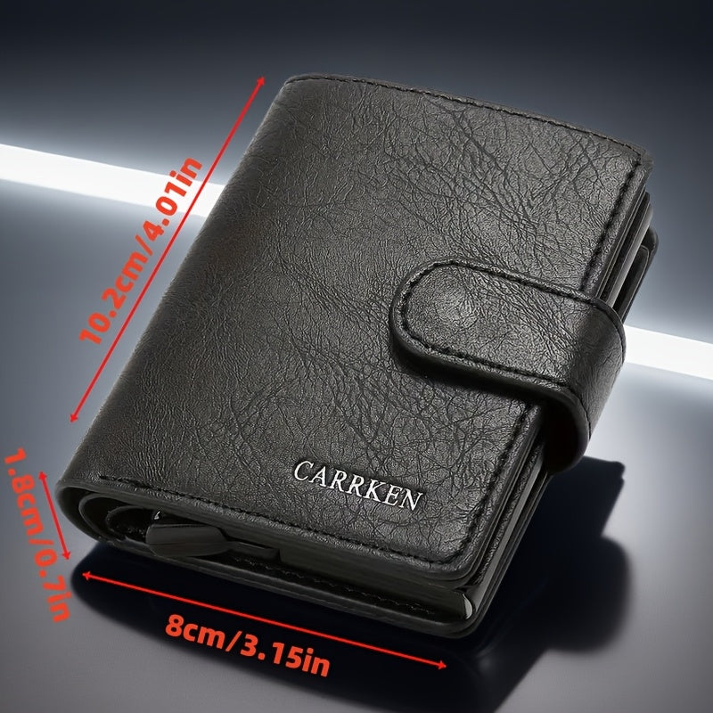 Men's Faux Leather Bifold Wallet with Automatic Pop-Up Card Holder Slim Card Holder Gift for Men