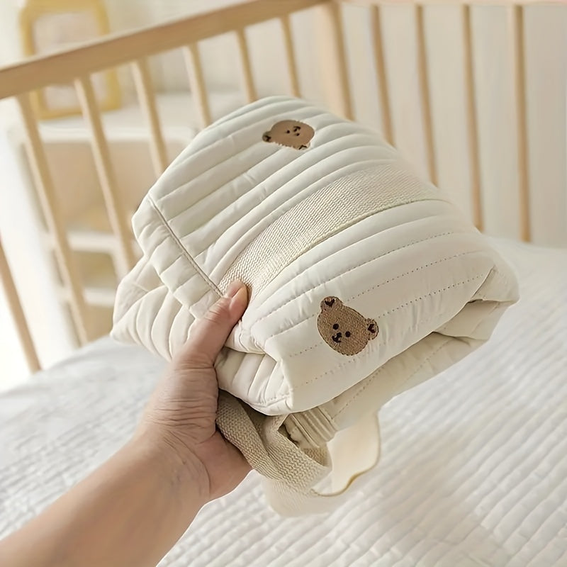 Large Quilted Diaper Bag with Bear Print and Shoulder Strap for Newborns and Toddlers