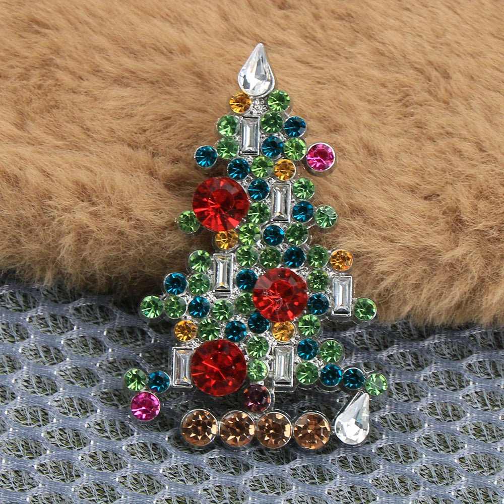 Vintage Rhinestone Enamel Christmas Tree Brooch for Women and Men