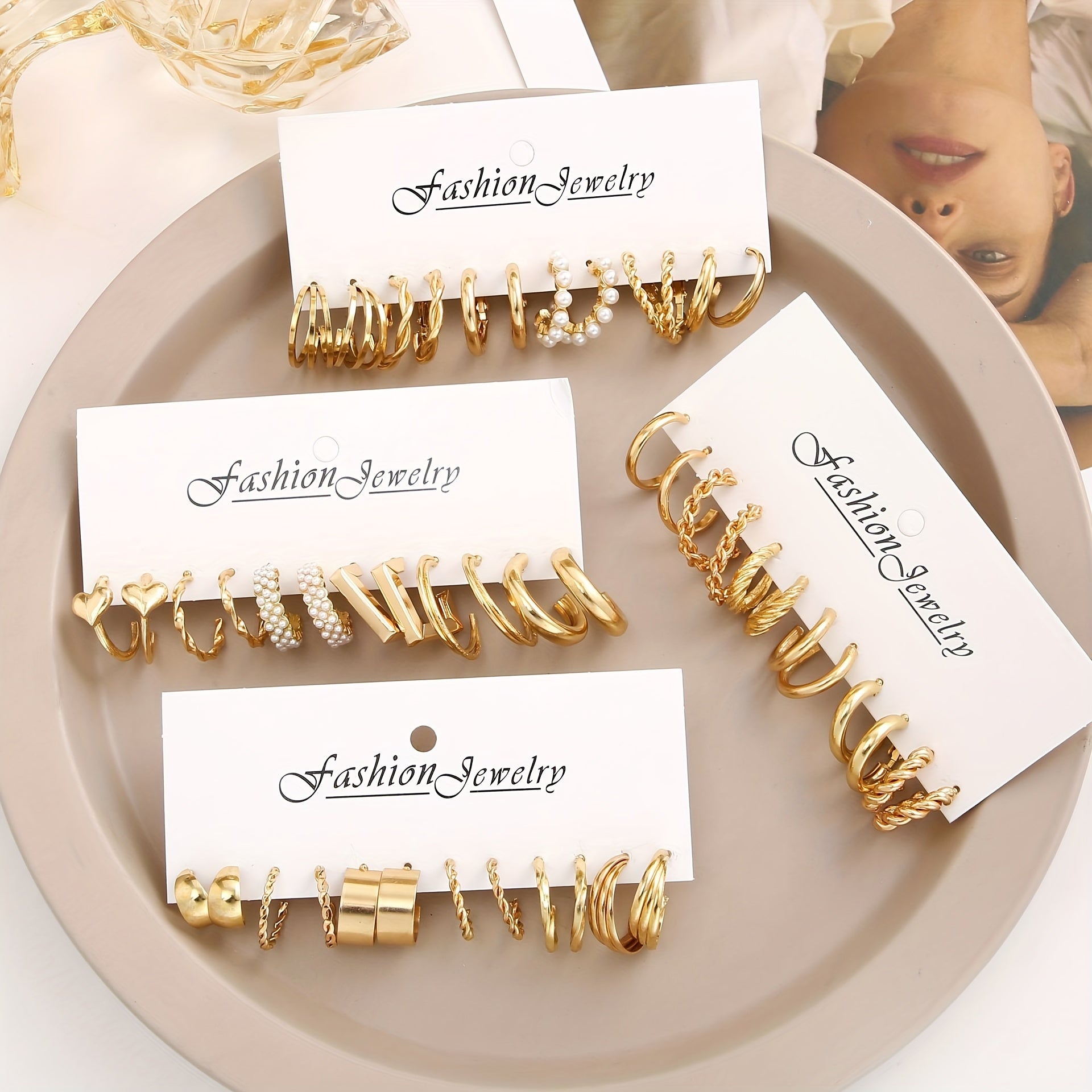 Set of 24 Geometric Silver Earrings with Spiral Chain Design for Women