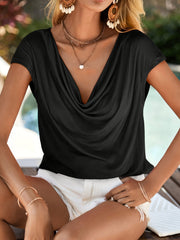 Plus o'lcham ayollar uchun V-shakllı qisqa sleeve'li oddiy rangli dam olish kiyimi