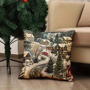 Christmas Eve Snow Scene Linen Throw Pillow Cover 44.96cm Zippered Machine Washable for Sofa Living Room Bedroom