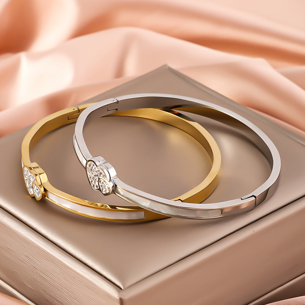 Gold-Plated Stainless Steel Bangle with Rhinestone Accents for Women Jewelry