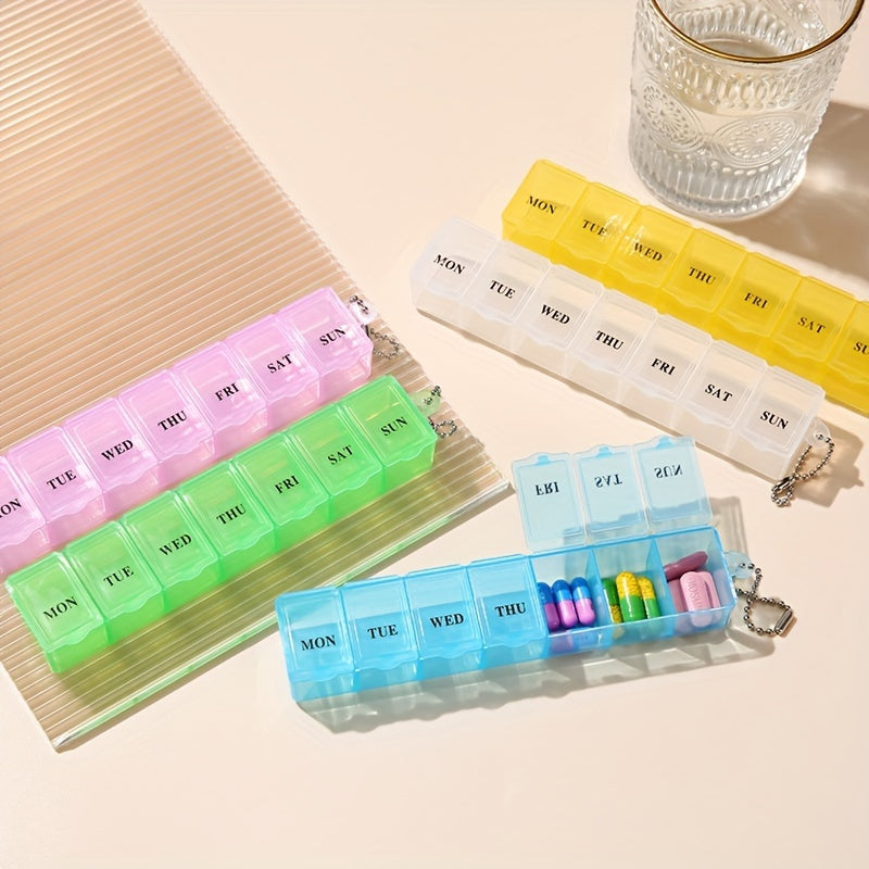 Organizador de pastillas compacto de 7 días, caja de medicamentos portátil para viajes con llavero