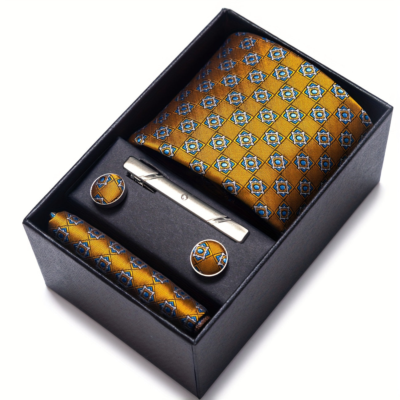 Men's Gift Set Tie Pocket Square Cufflinks Tie Clip Holiday Wedding