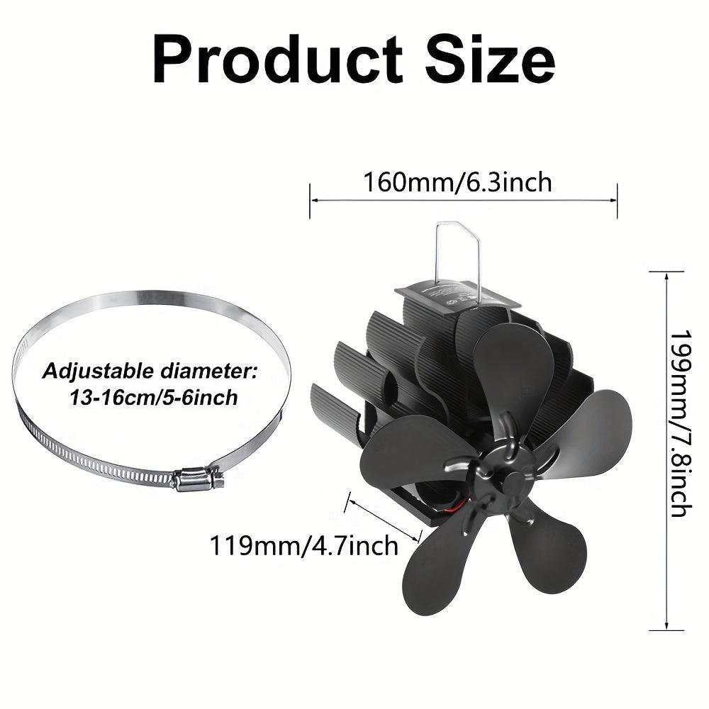 Алюминиевый вентилятор EcoSmart с подогревом, 5-лопастной вентилятор для дровяной печи с тумблерным управлением, переносной вентилятор для циркуляции воздуха для каминов и дровяных печей, полированная отделка, не требуется электричество - 1 шт.