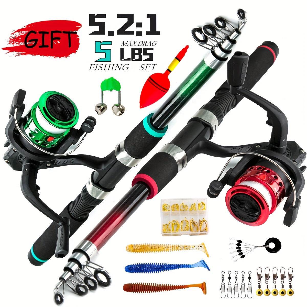 Telescopic Fishing Rod Set with Feeder and Reel for Travel Durable FRP Carp Spinning