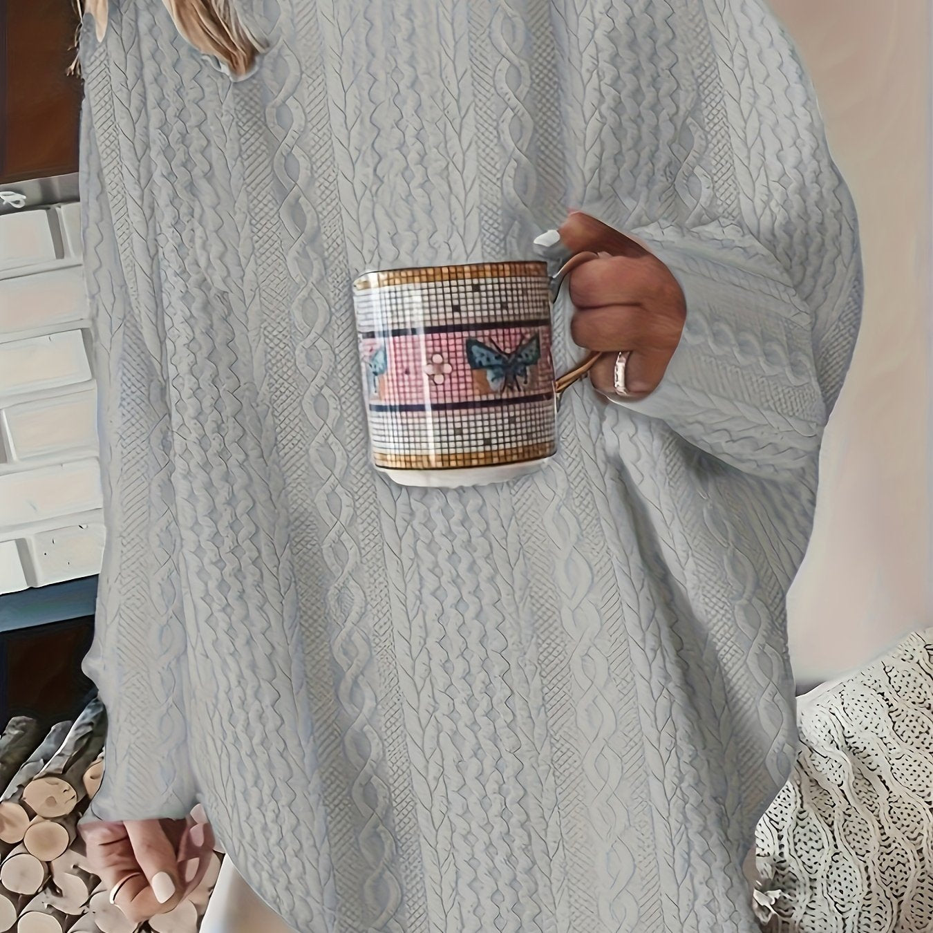 Plus Size Textured Sweatshirt Women Long Sleeve Crew Neck Casual Clothing