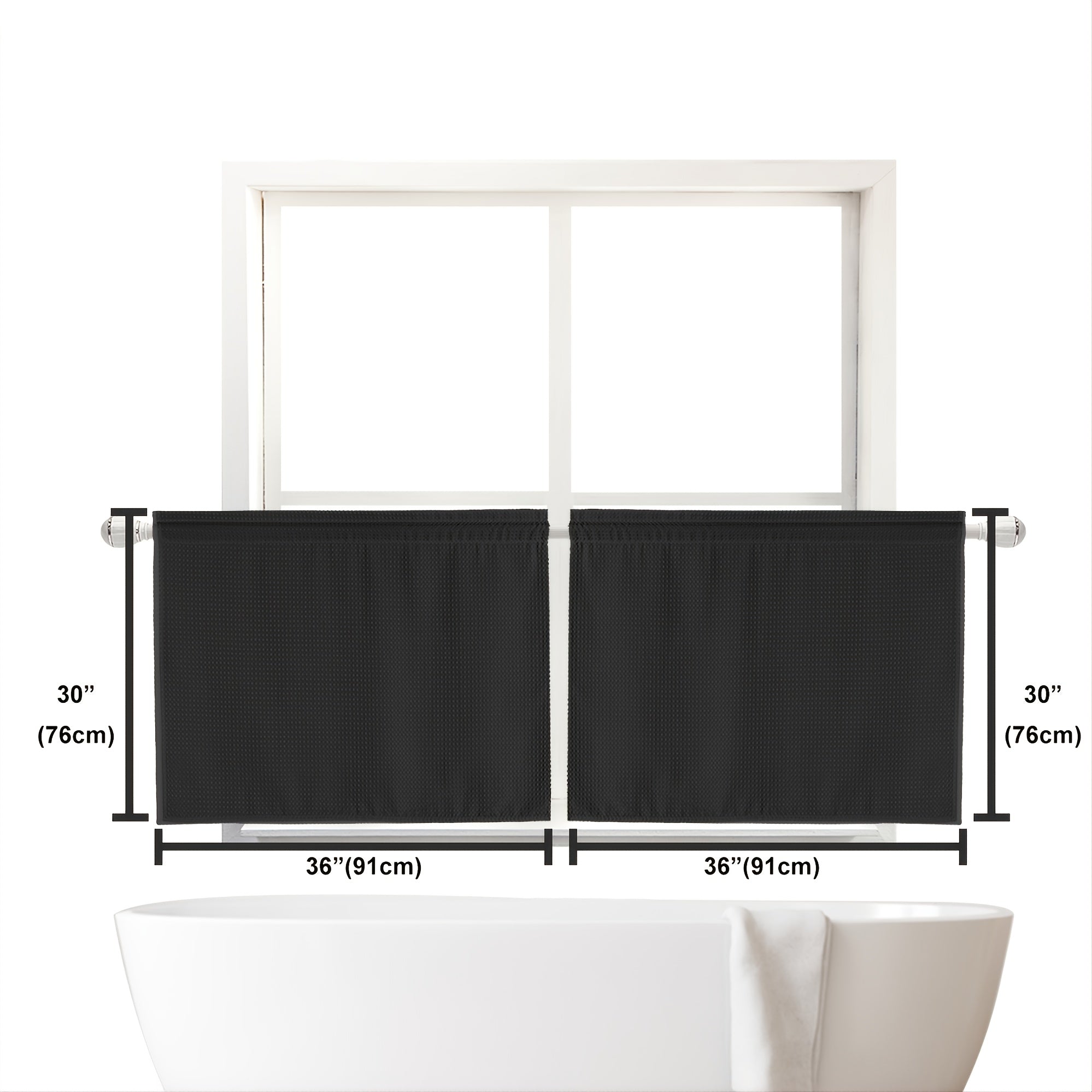 Set of 2 Waterproof Waffle Weave Half Window Curtains for Bathroom Kitchen Coffee Shop