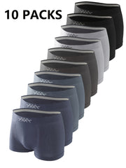 Men's Boxer Briefs Set of 10 Seamless Breathable Quick-Dry Polyester Spandex Black White Gray Navy Blue S-XXL