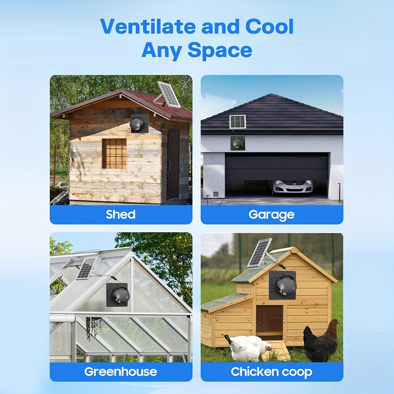 Solar Exhaust Fan Black Solar Powered Ventilator for Attics and Sheds