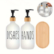 Bathroom Soap Dispenser Set with Tray Refillable Lotion Bottle for Shower Gel and Shampoo