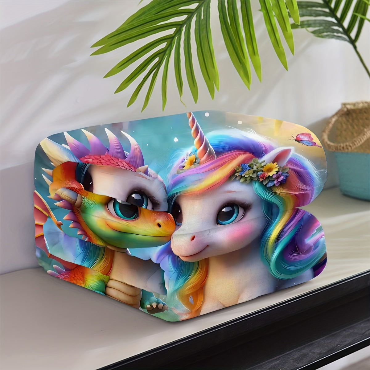 Fleece Blanket with Dinosaur and Unicorn Prints for Kids Home Office Camping