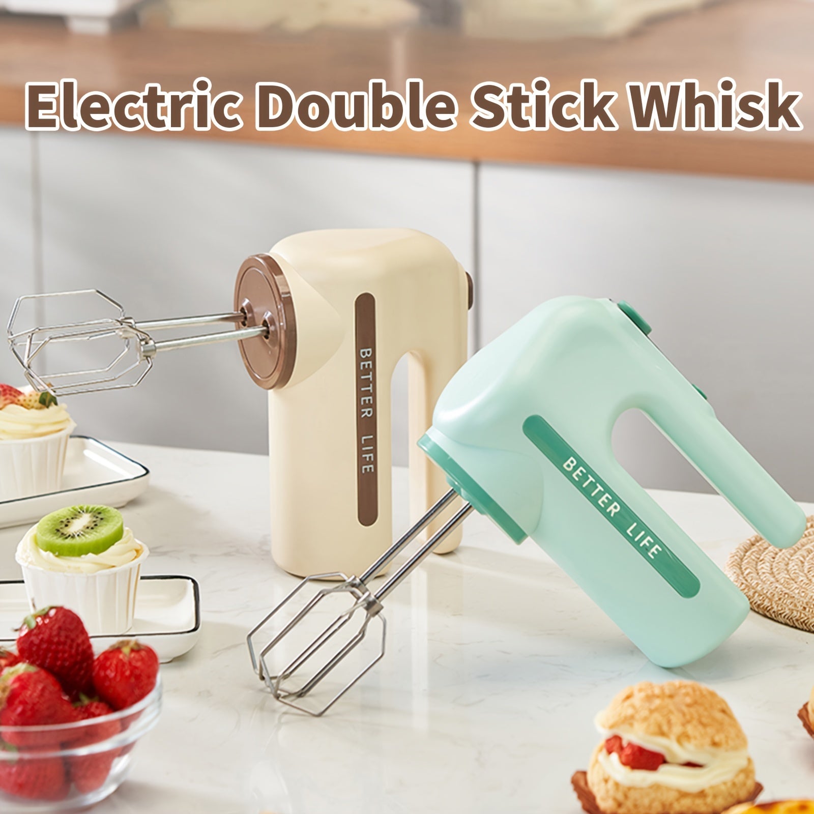 Dual-Color Rechargeable Electric Hand Mixer with 5-Speed Control and Stainless Steel Whisks