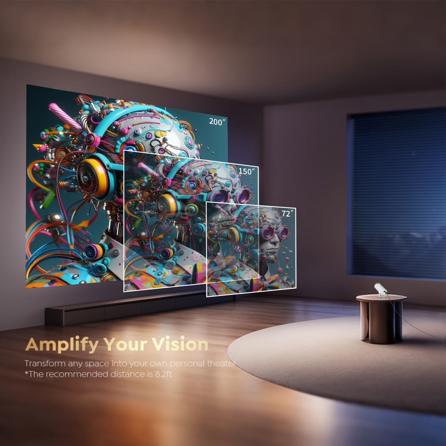 Mini WiFi6 Smart Projector with 1080p, Keystone Focus, Tabletop Mount