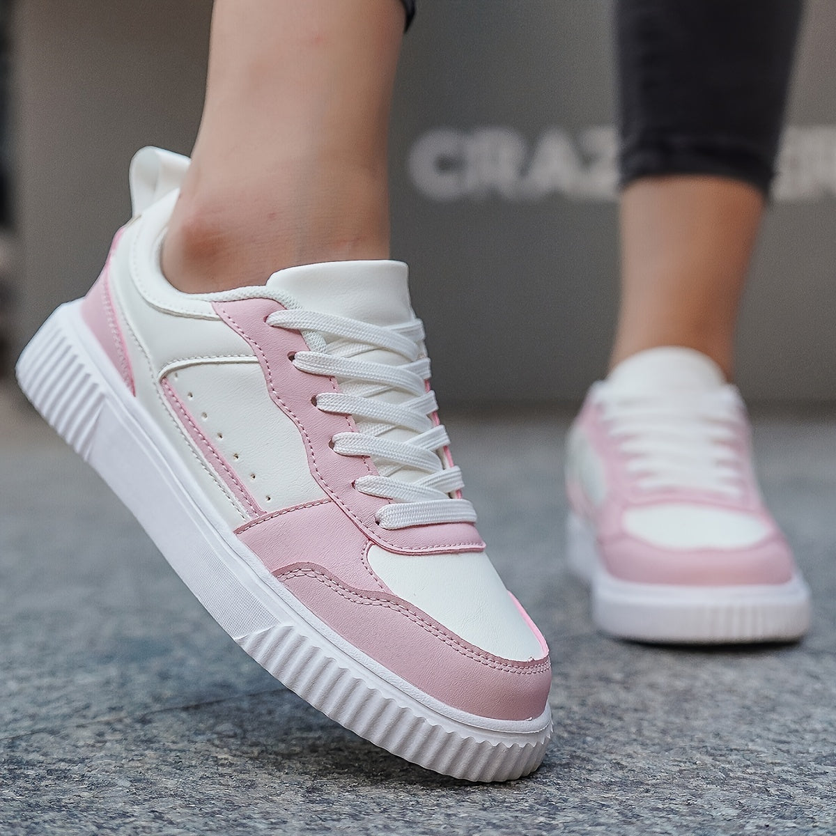 Pink White Color-Block Casual Sneakers for Women Low-Top Running Shoes