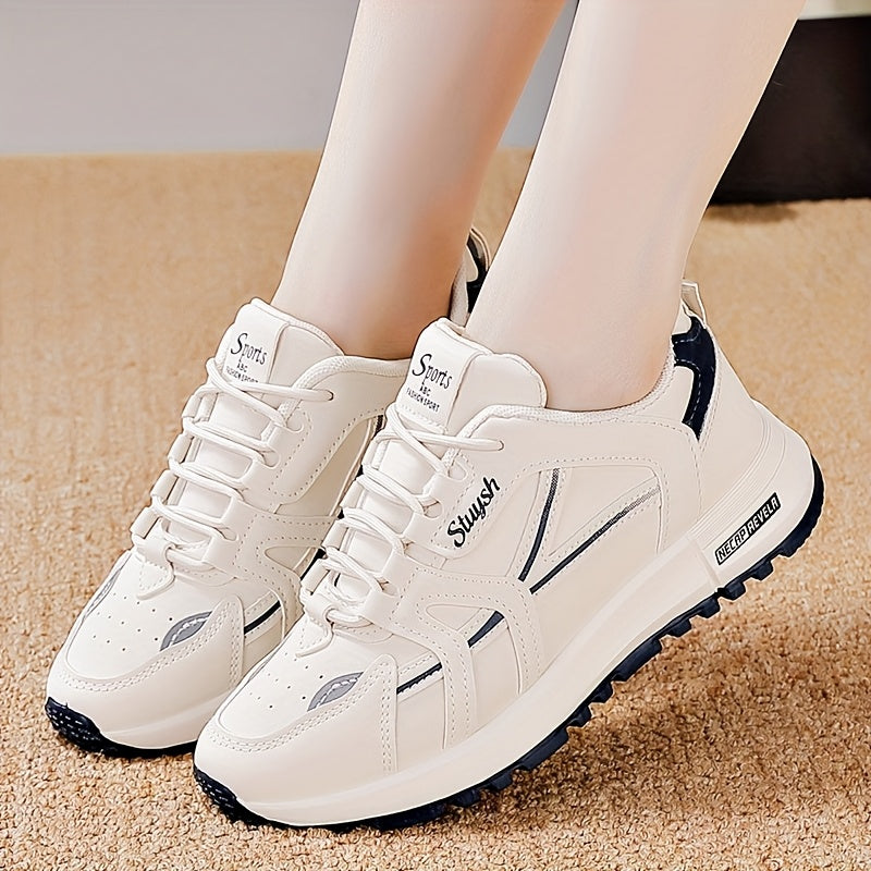Women's White and Black Casual Athletic Sneakers Low Top Mesh Faux Leather Lightweight All-Season