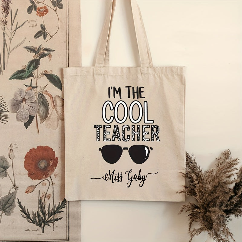 Personalized Teacher Shoulder Bag with "I'm The Cool Teacher" Pattern Canvas School Bag for Female Teachers