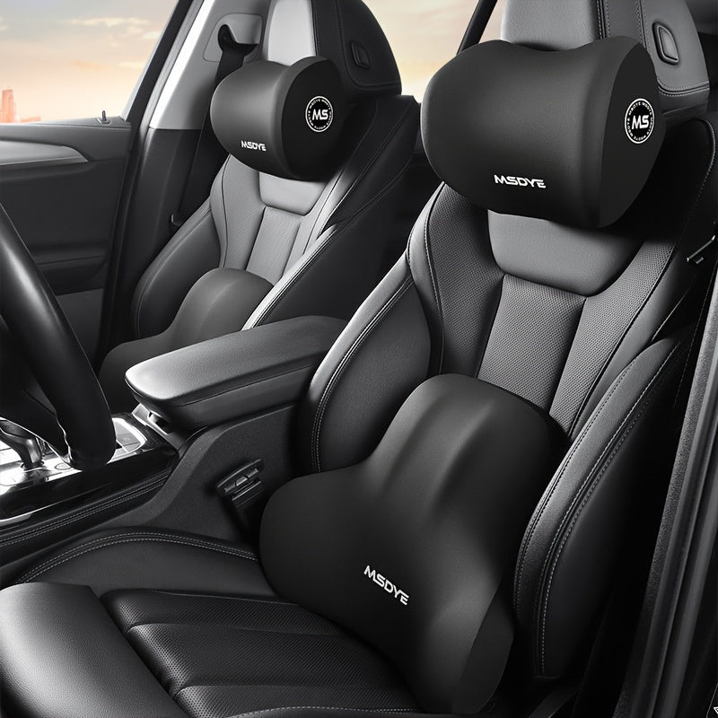 Memory Foam Headrest and Lumbar Support Set for Car Seat Comfort Breathable Polyester
