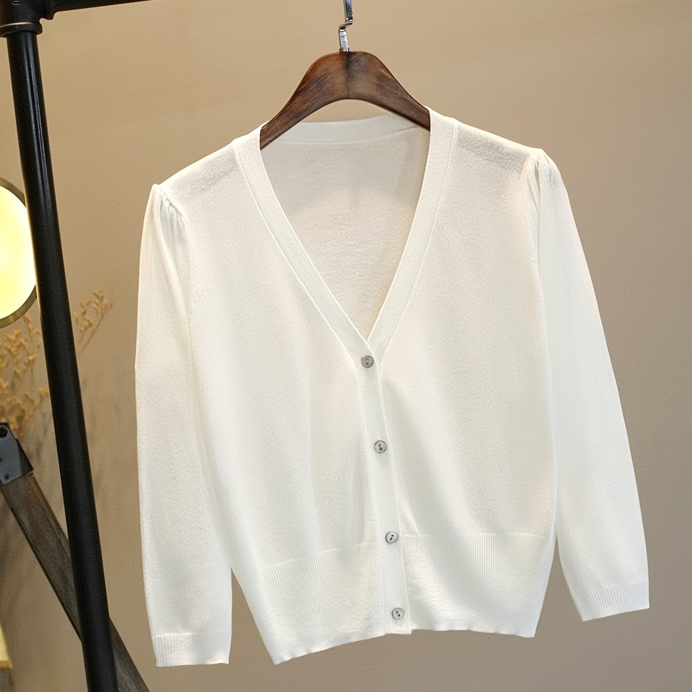 Plus Size Women's Light Blue Silk-Feel V-Neck Short Sleeve Cardigan