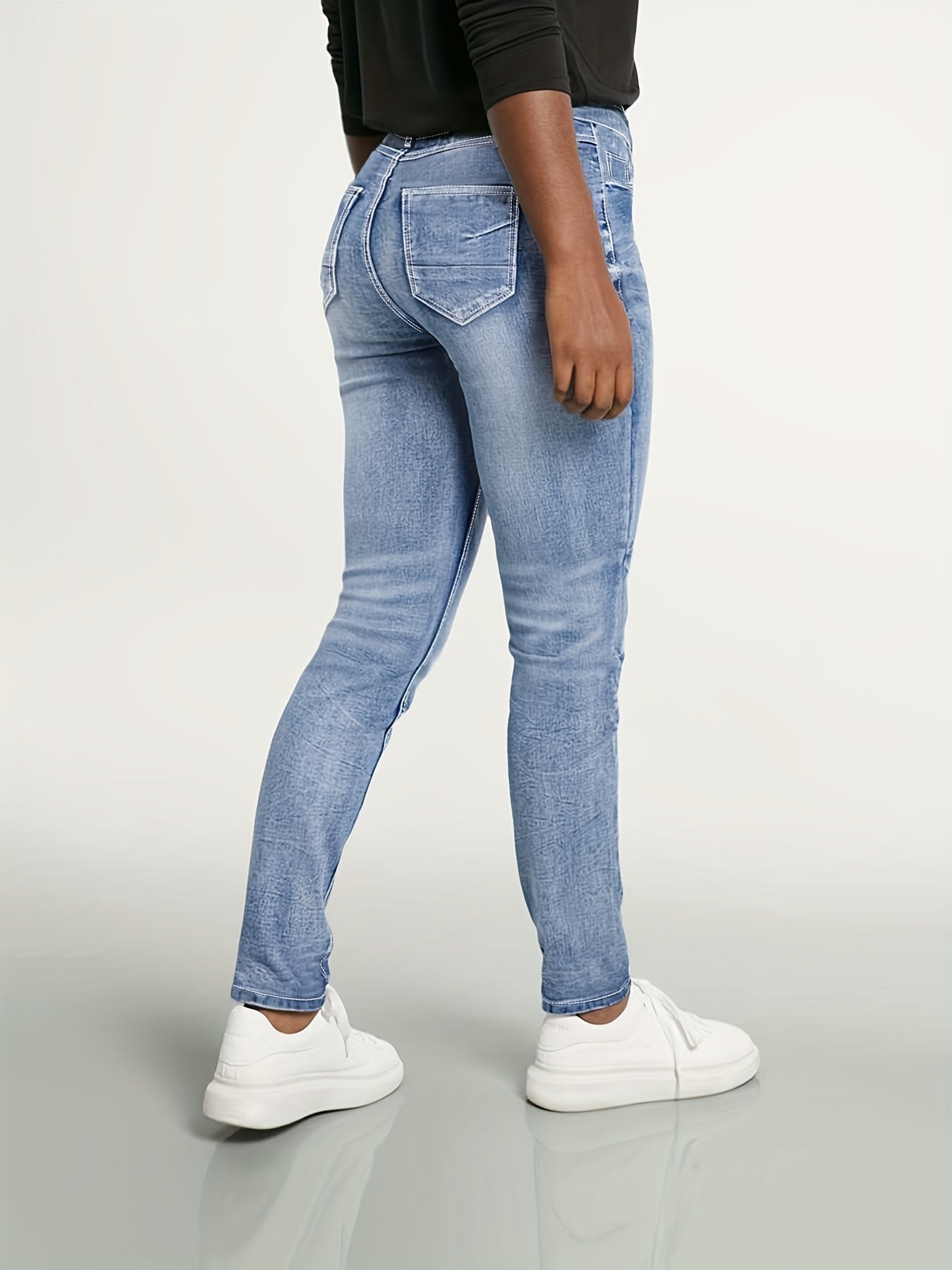Women's High-Waisted Denim Jeans Oversized Stretch Solid Color All-Season Casual
