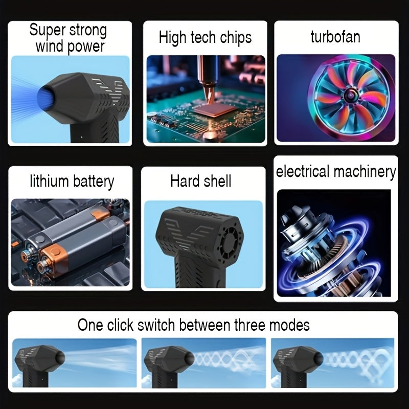 USB bilan quvvatlanadigan batareyaga ega portativ mini turbo jet ventilyator, bir nechta burunlar bilan