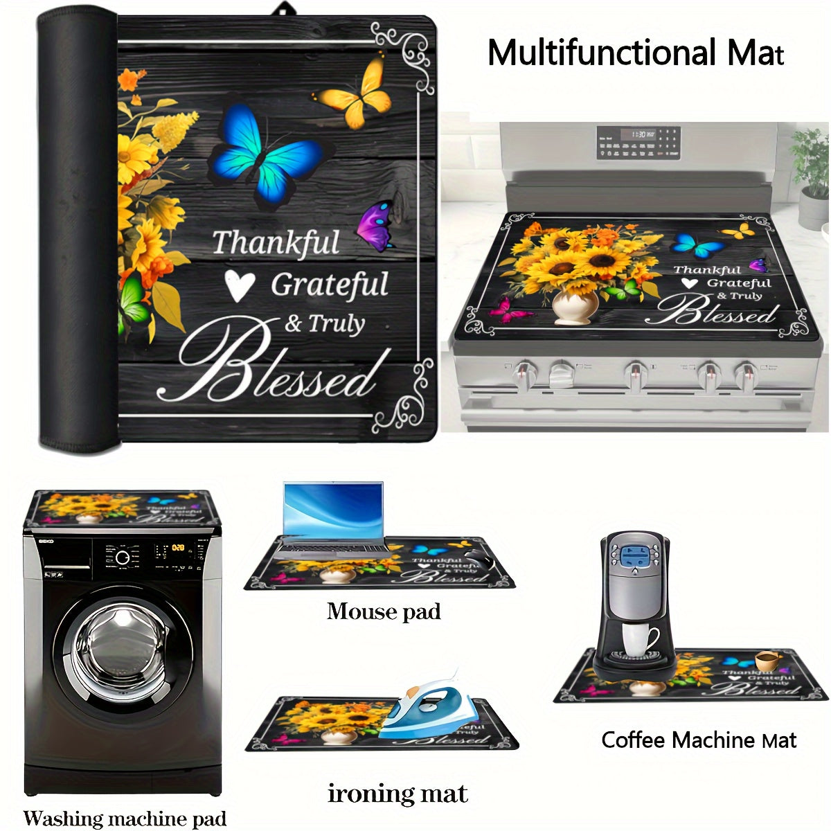 Heat Resistant Stove Top Cover Sunflower Design 28.5x20.5 Inches Anti-Scratch Dishwasher Safe