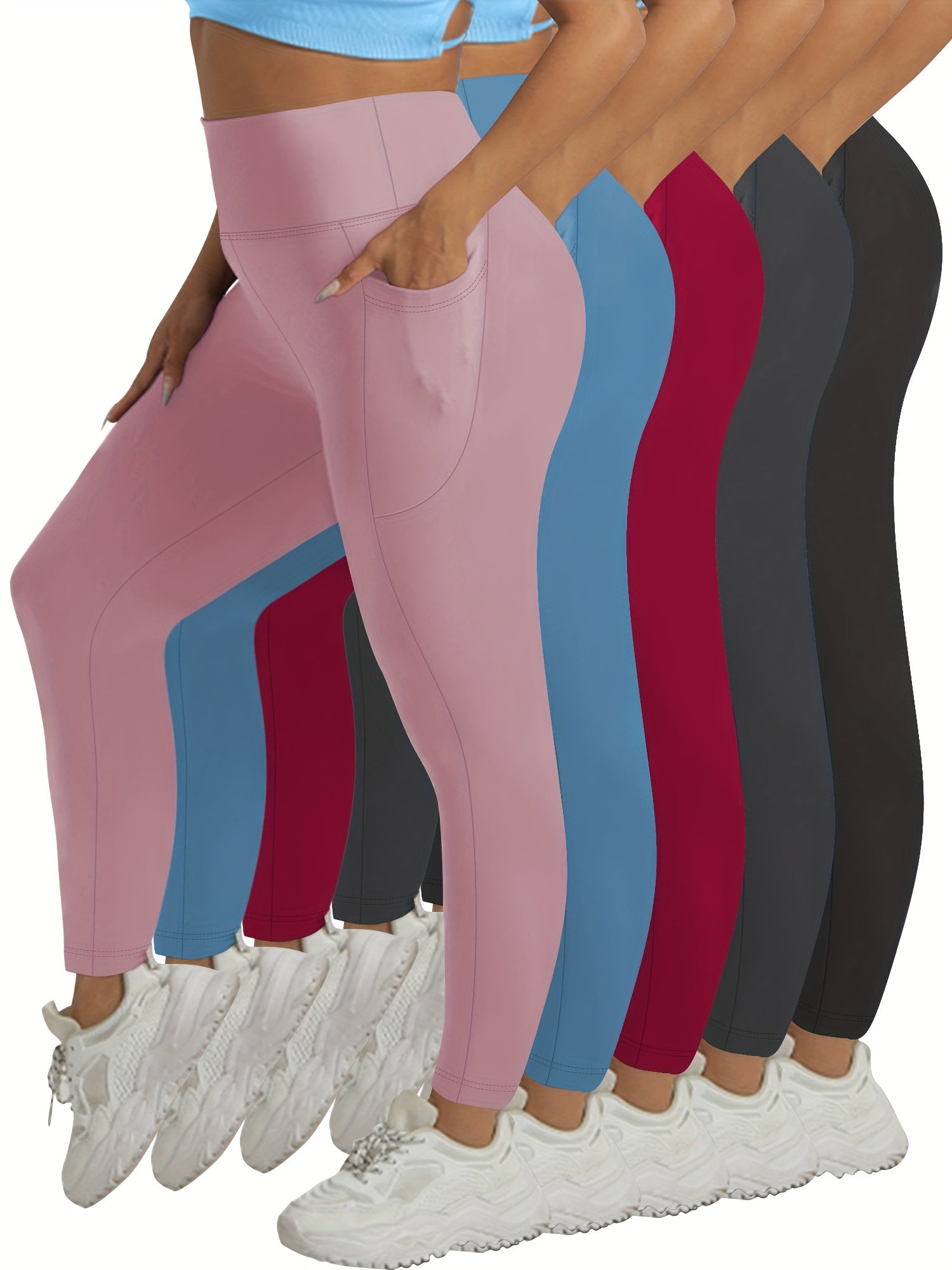 Women's Plus Size High Waist Yoga Pants With Pockets Cropped Leggings