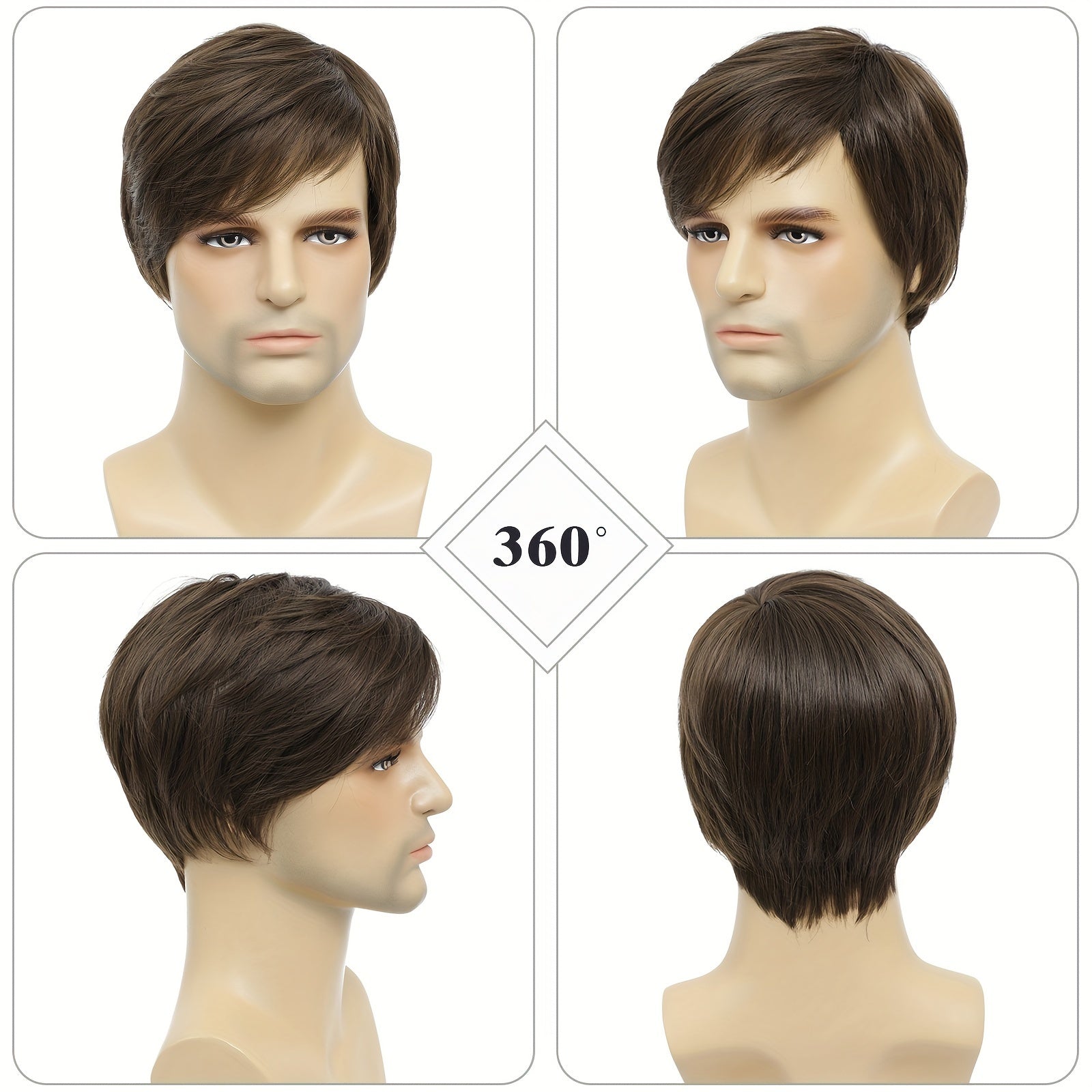 Men's Casual Short Wig Brown Side-Parted Cosplay Halloween Party Prop