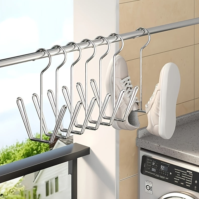 Set of 4 Stainless Steel Wall-Mounted Shoe Racks with Hooks for Home and Balcony Storage