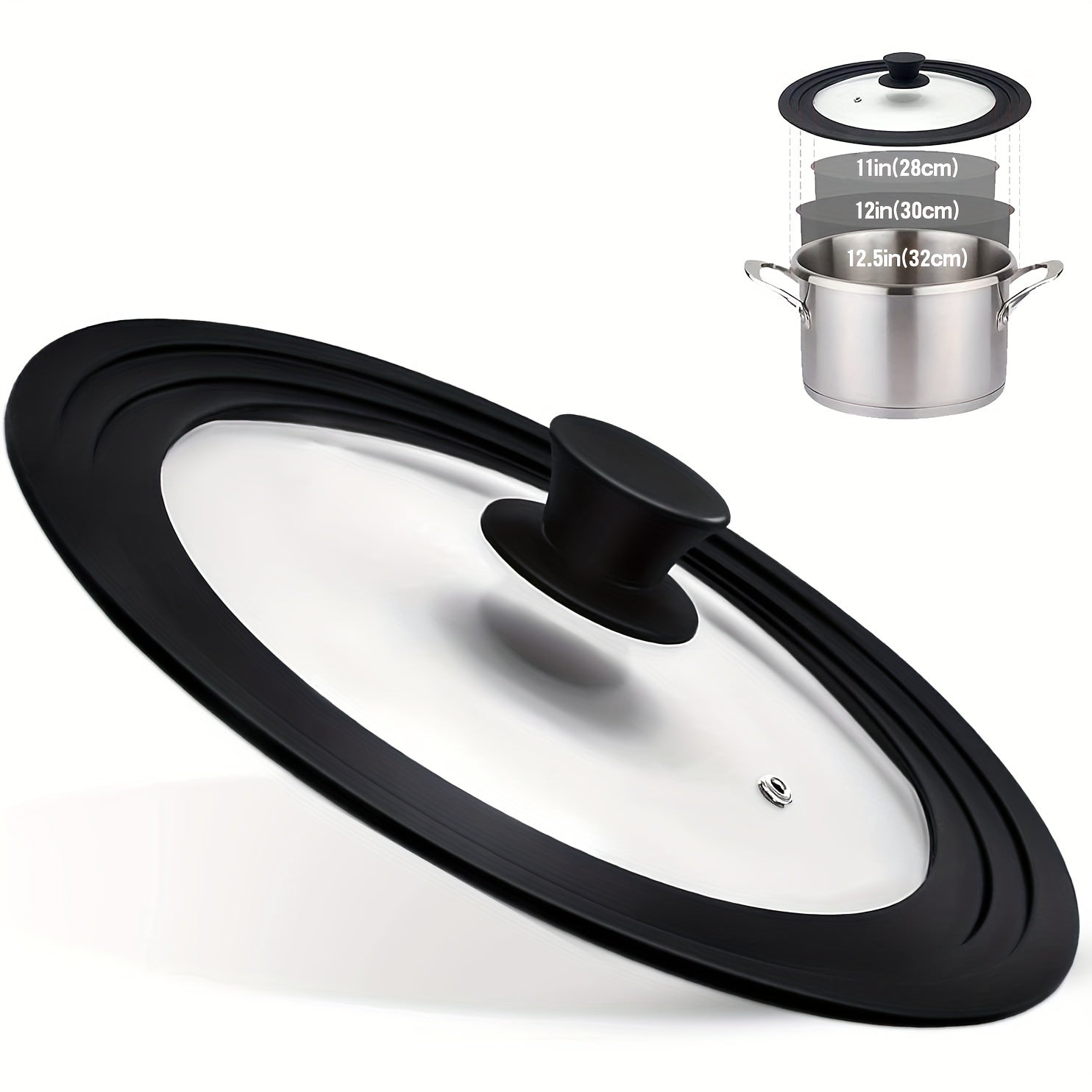 Universal qozon qopqog'i - Qozonlar, qozonlar va qovurish qozonlariga mos keladi, issiqqa chidamli silikon chet va temperlangan shisha, BPA dan xoli, qora