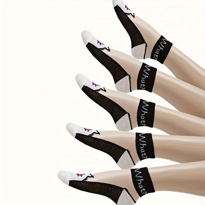 Women's Mesh Socks 5 Pairs Cartoon Cat Breathable Sweat-Absorbent Anti-Odor