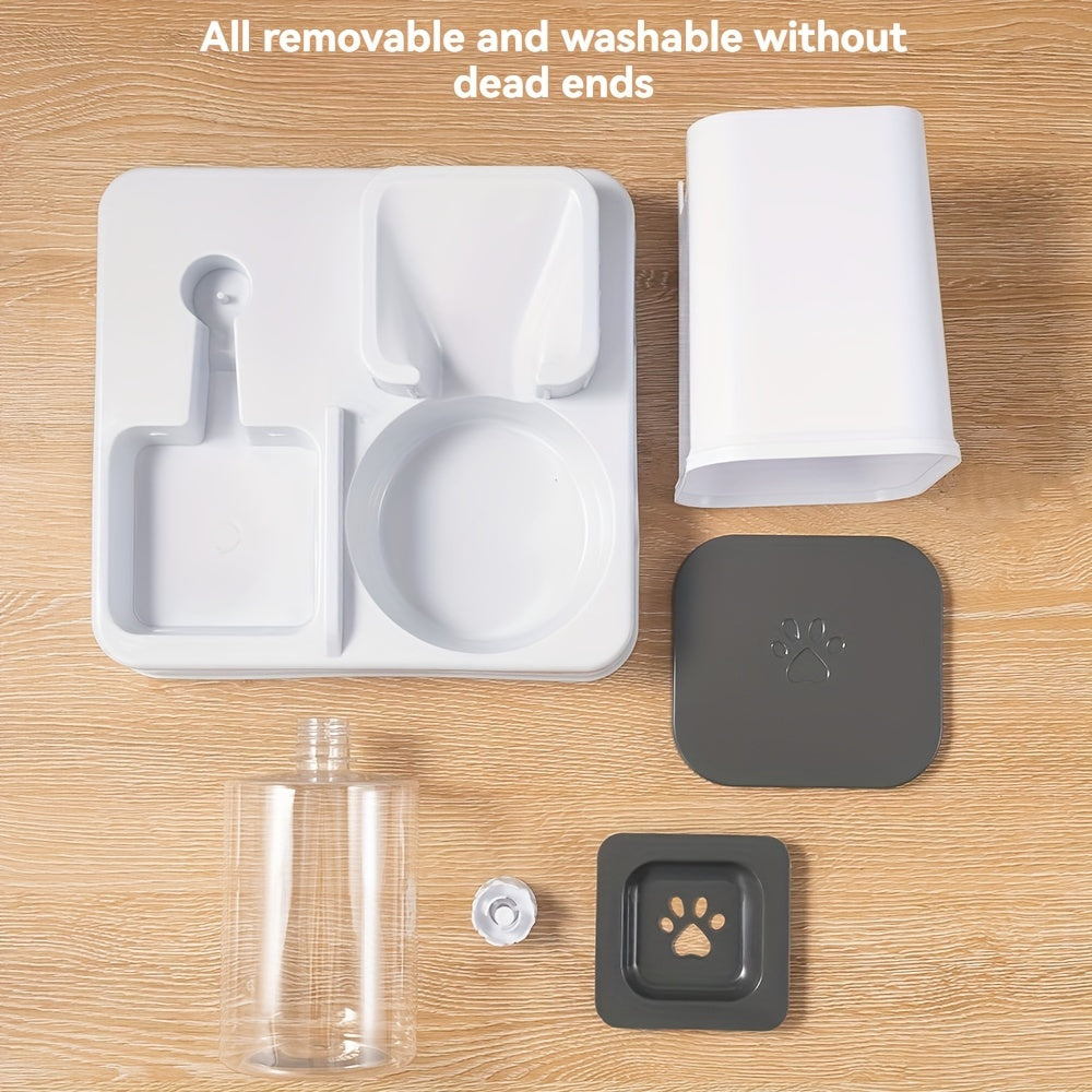 Avtomatik mushuk va kichik it uchun ovqat berish qurilmasi, suv manbai, zanglamaydigan po'latdan yasalgan, plastmassa, katta sig'im