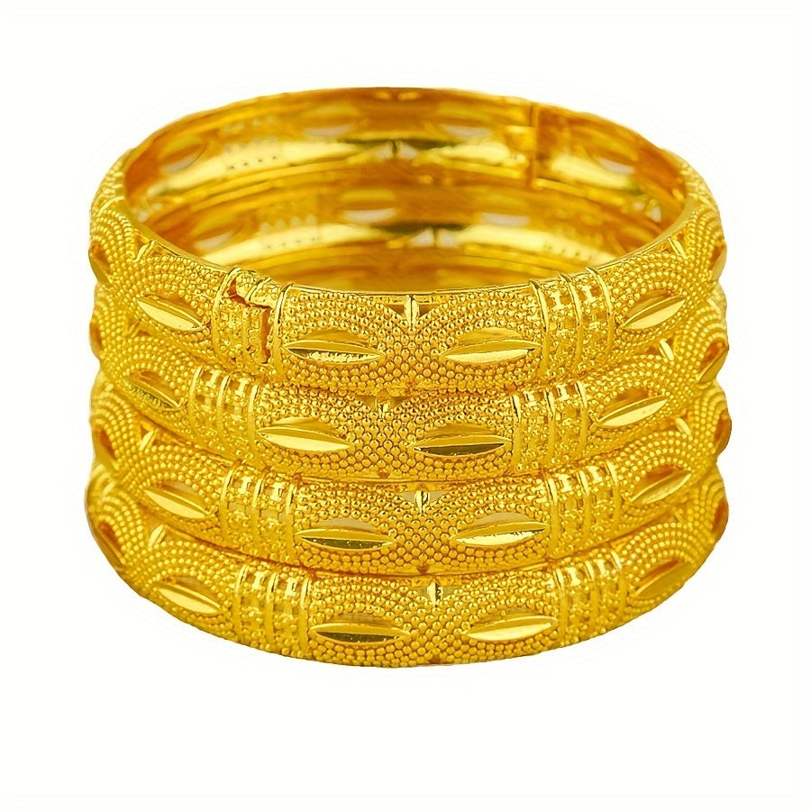Set of 4 Gold Plated Copper Bangles Open Cuff Jewelry for Women Weddings Parties